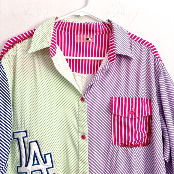 Terez x MLB Los Angeles Dodgers Striped Button Down Shirt Women’s Size Medium - Picture 2 of 10